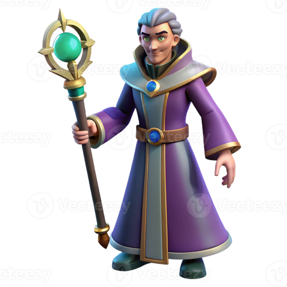 vibrant modern 3D Render Wizard Staff Cartoon detailed png
