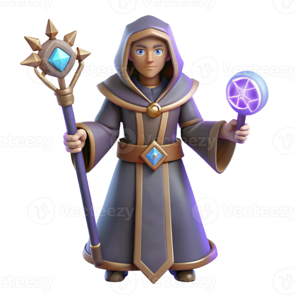 dramatic abstract 3D Render Young Wizard Magical Staff authentic png