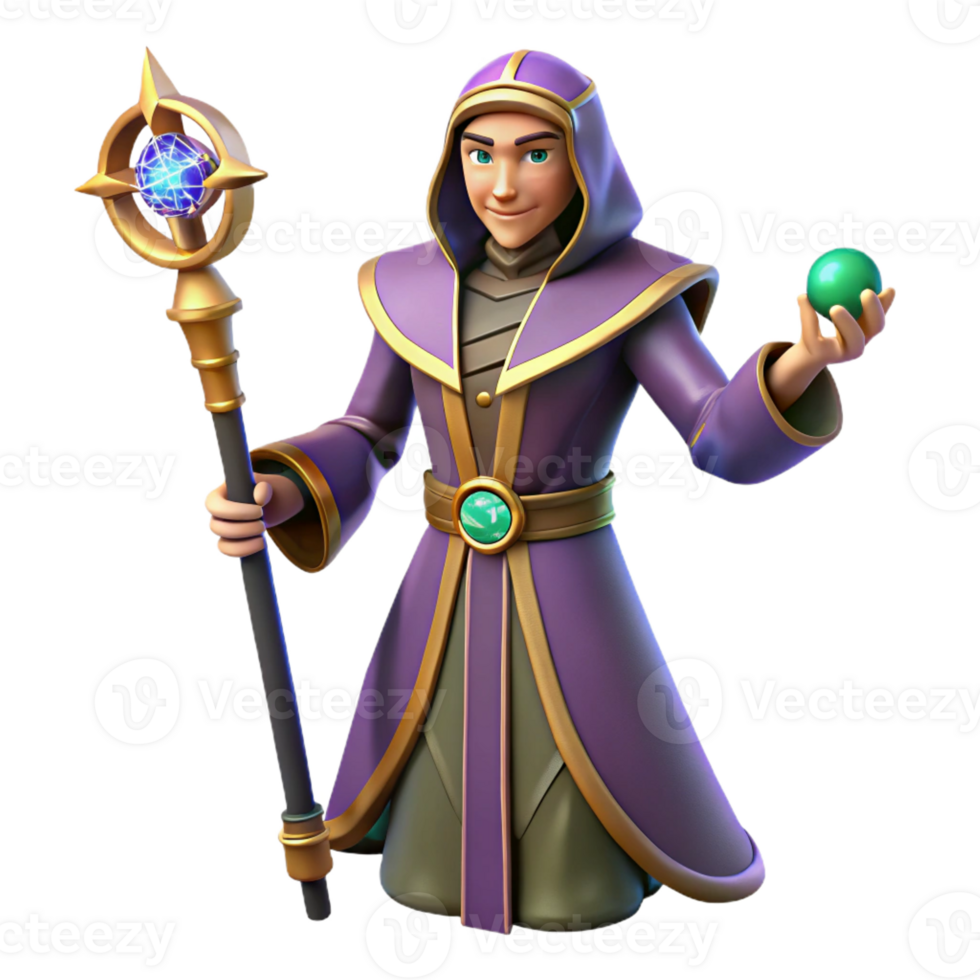 stunning abstract 3D Render Young Wizard Fantasy Illustration authentic png