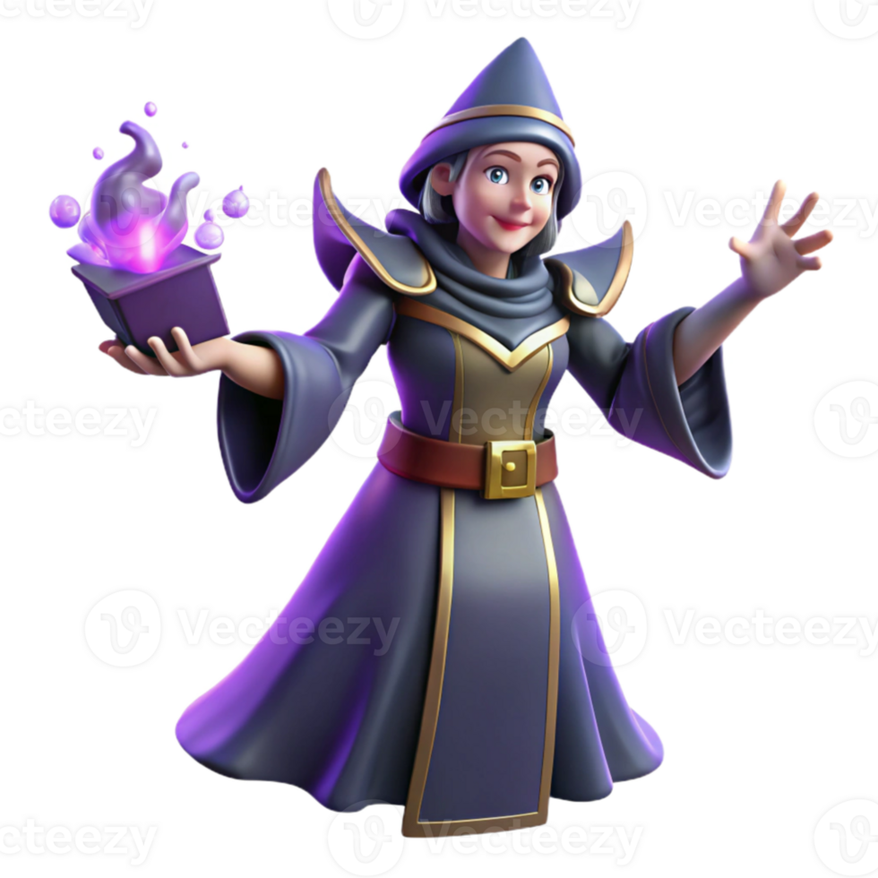 stunning abstract Friendly Female Wizard 3D Render detailed png