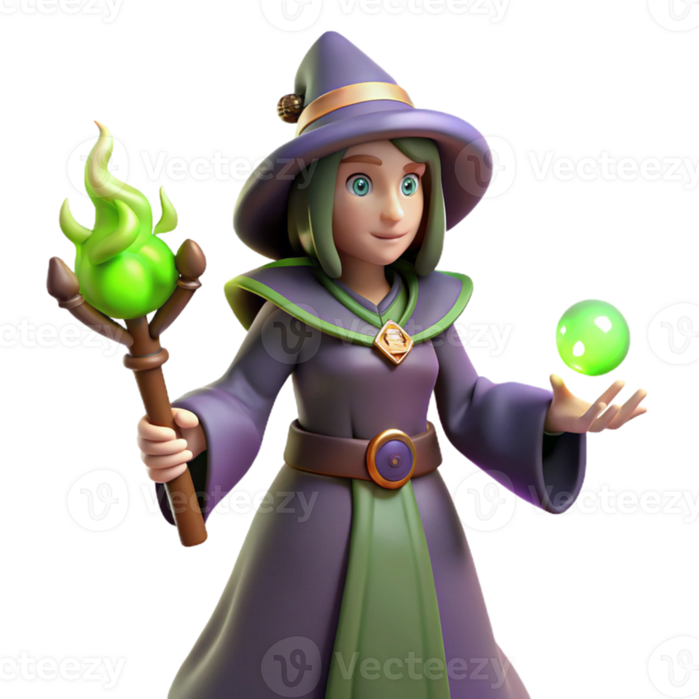 elegant traditional 3D Render Green Witch Fantasy high resolution png