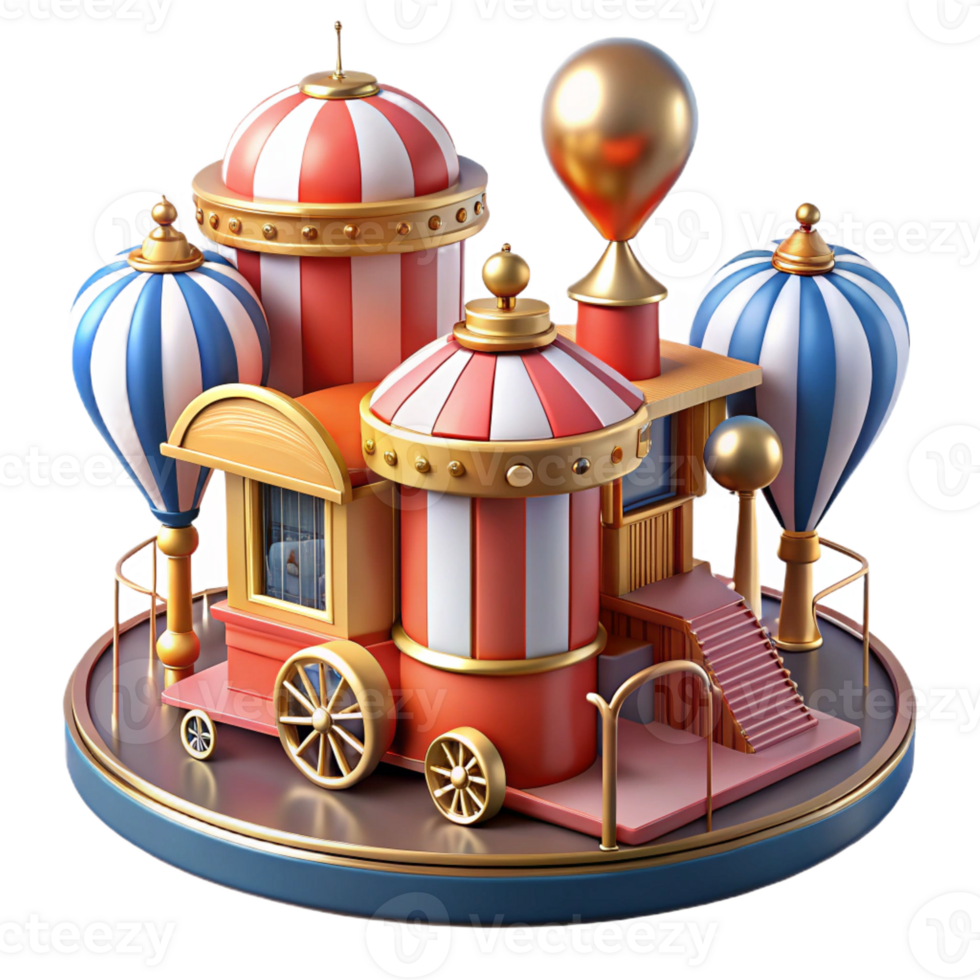 extraordinary rustic Whimsical 3D Circus Train Illustration 4K png