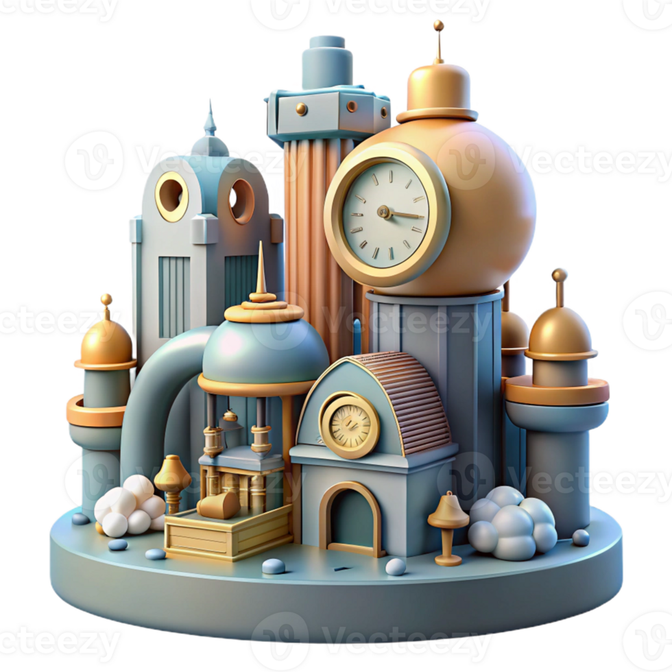impressive abstract Whimsical Clockwork City 3D Render genuine png