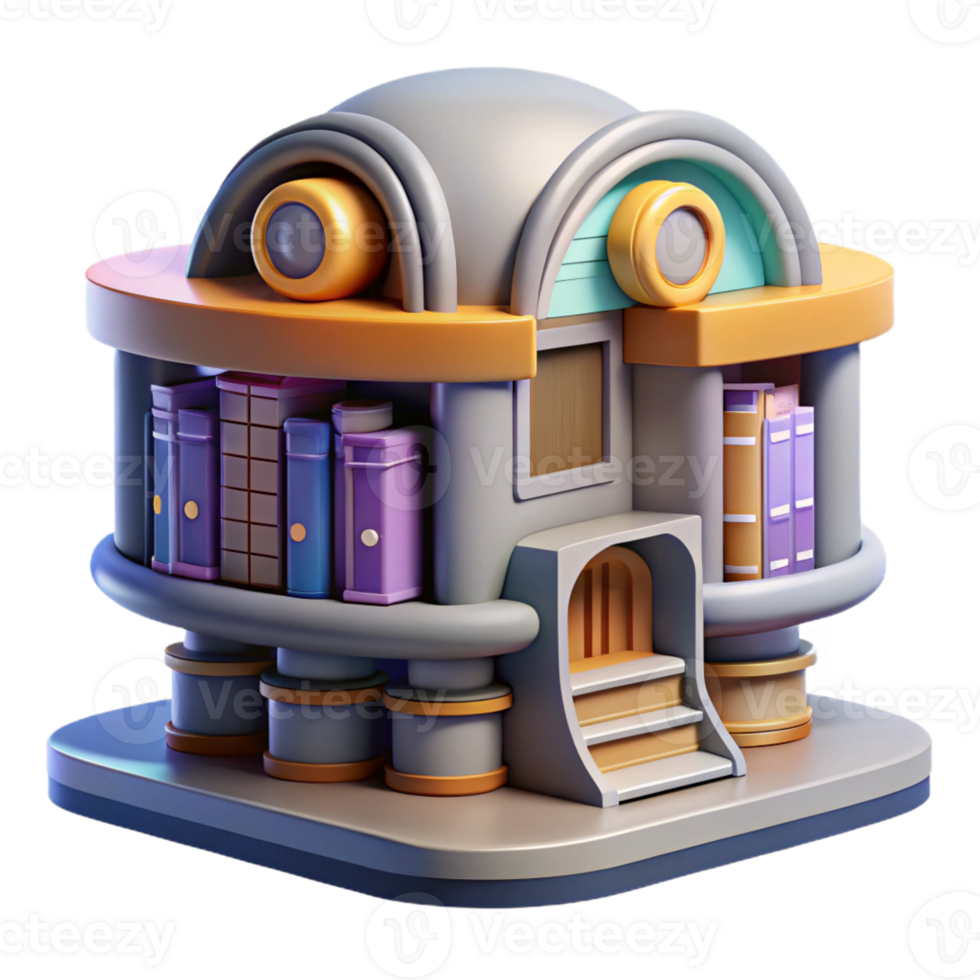 stunning rustic 3D Cartoon Library Building Illustration high resolution png