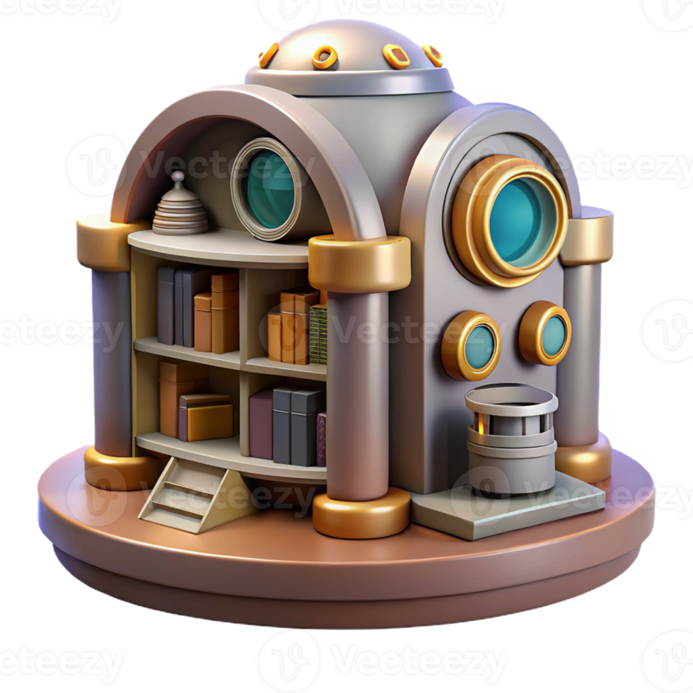 dramatic classic 3D Render of Steampunk Book Nook genuine png