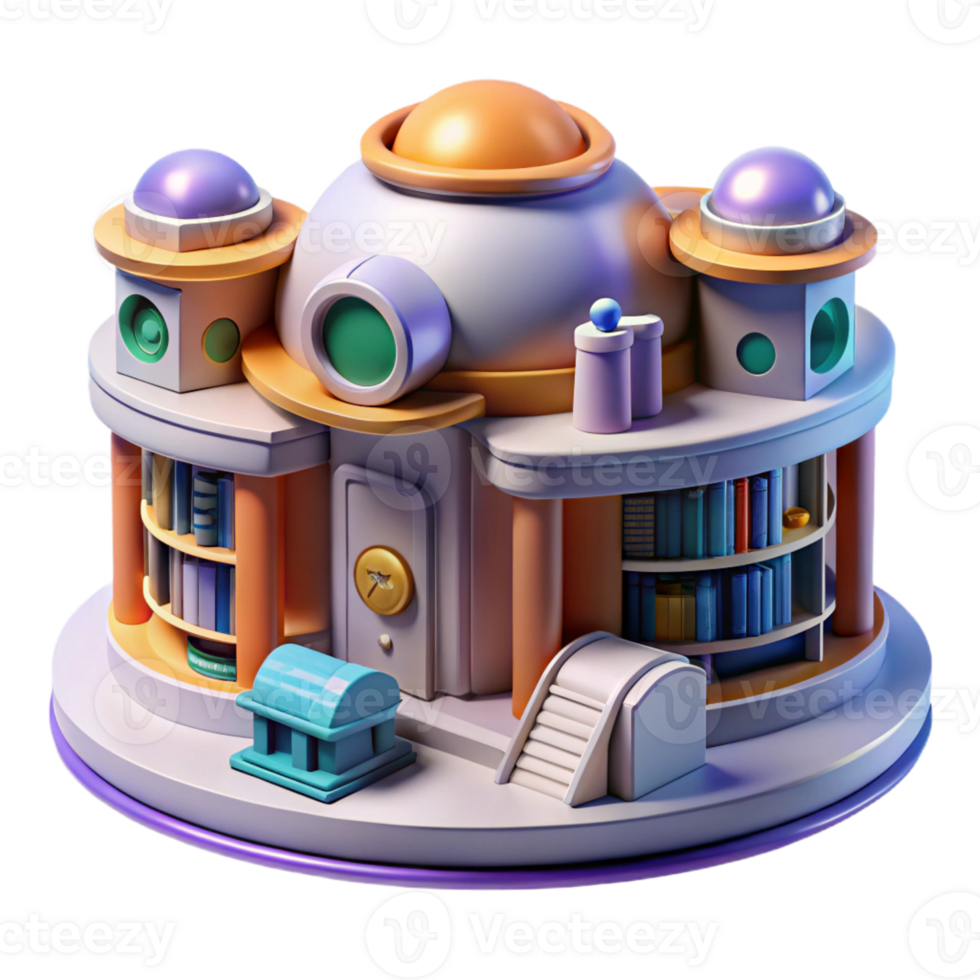 vibrant contemporary Whimsical 3D Library Building Illustration 4K ...