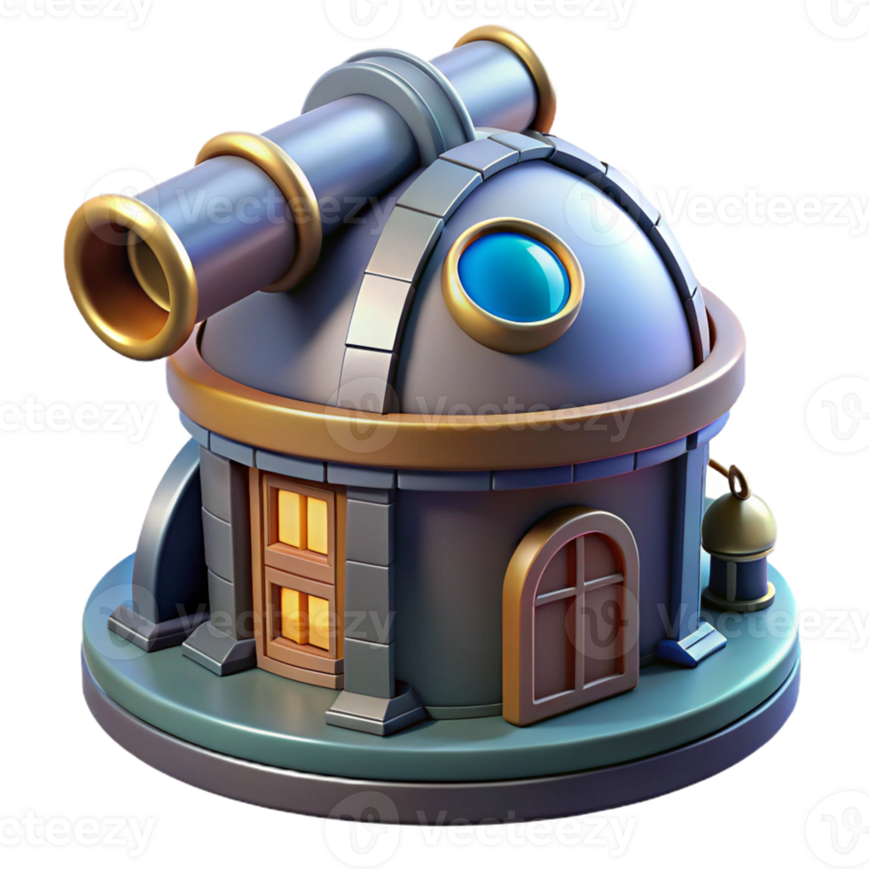 dramatic vintage 3D Cartoon Observatory Illustration authentic png
