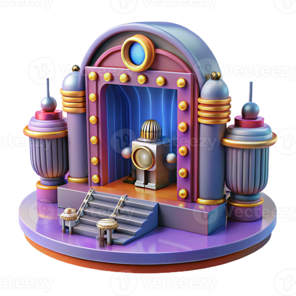 dramatic modern 3D Render Retro Robot Stage detailed png