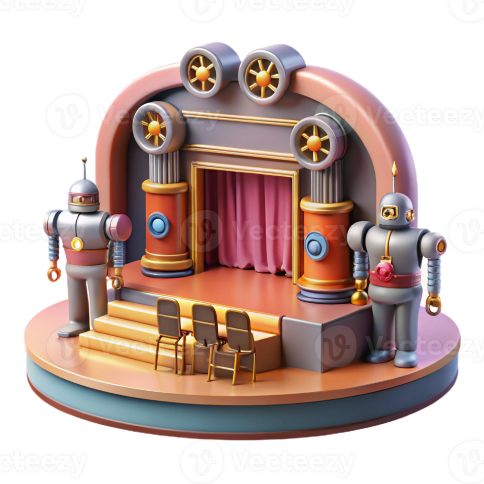 stunning vintage Retro Robot Stage 3D Illustration genuine png