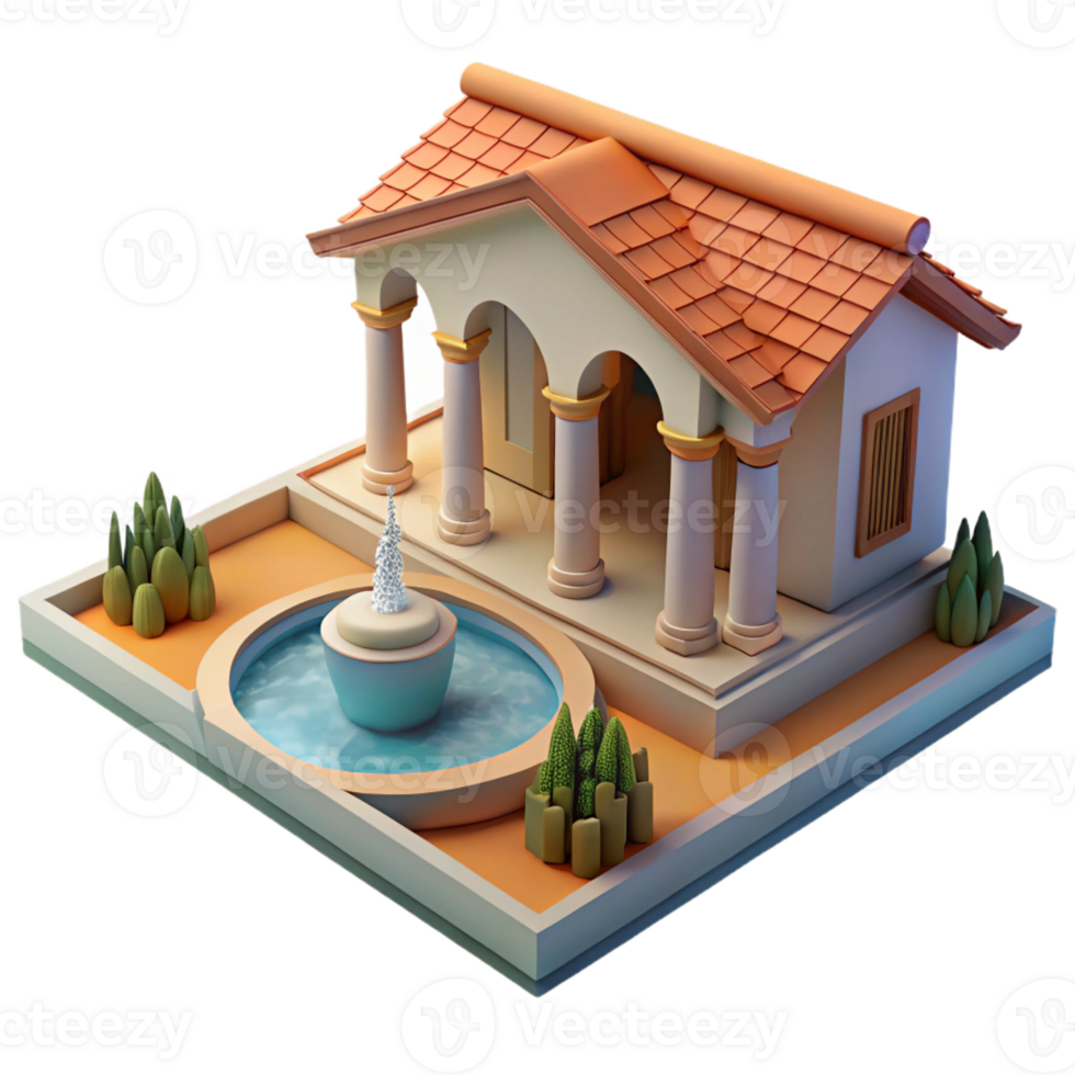 magnificent modern 3D Render of Classical Building with Fountain detailed png