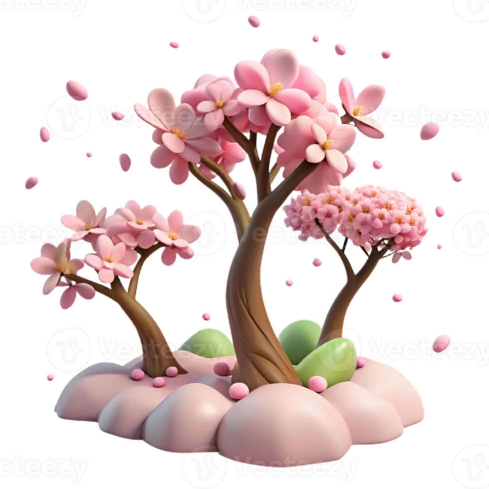 beautiful artistic 3D Render Pink Blossom Trees Illustration authentic png