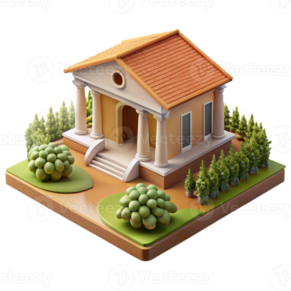 serene creative 3D Model of Classical House with Garden genuine png