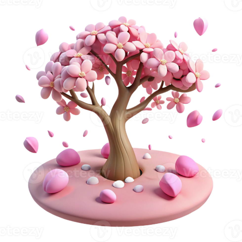 vibrant modern Pink Cherry Blossom Tree 3D Render high quality png