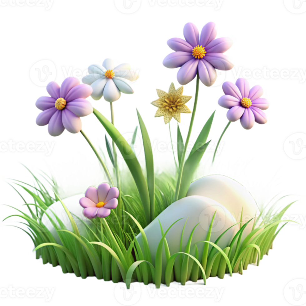 elegant artistic 3D Render Spring Flowers and Eggs exclusive png