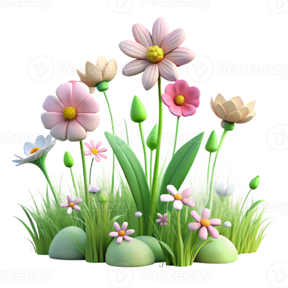 stunning abstract 3D Cartoon Flower Garden Illustration original png