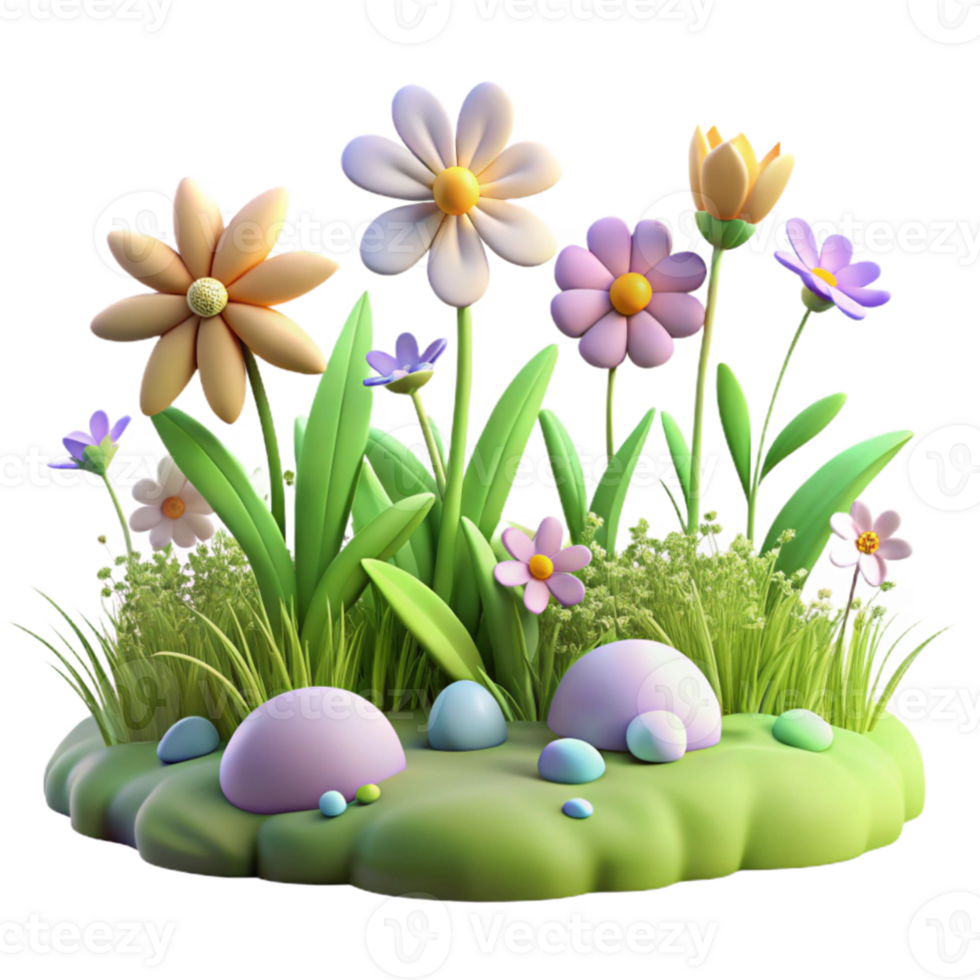 dramatic creative 3D Cartoon Flower Garden Illustration detailed png