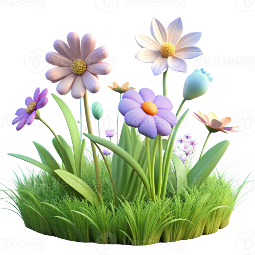 dramatic abstract 3D Cartoon Flower Garden Illustration genuine png