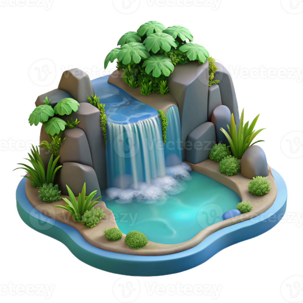 magnificent traditional 3D Waterfall Illustration Lush Oasis high quality png
