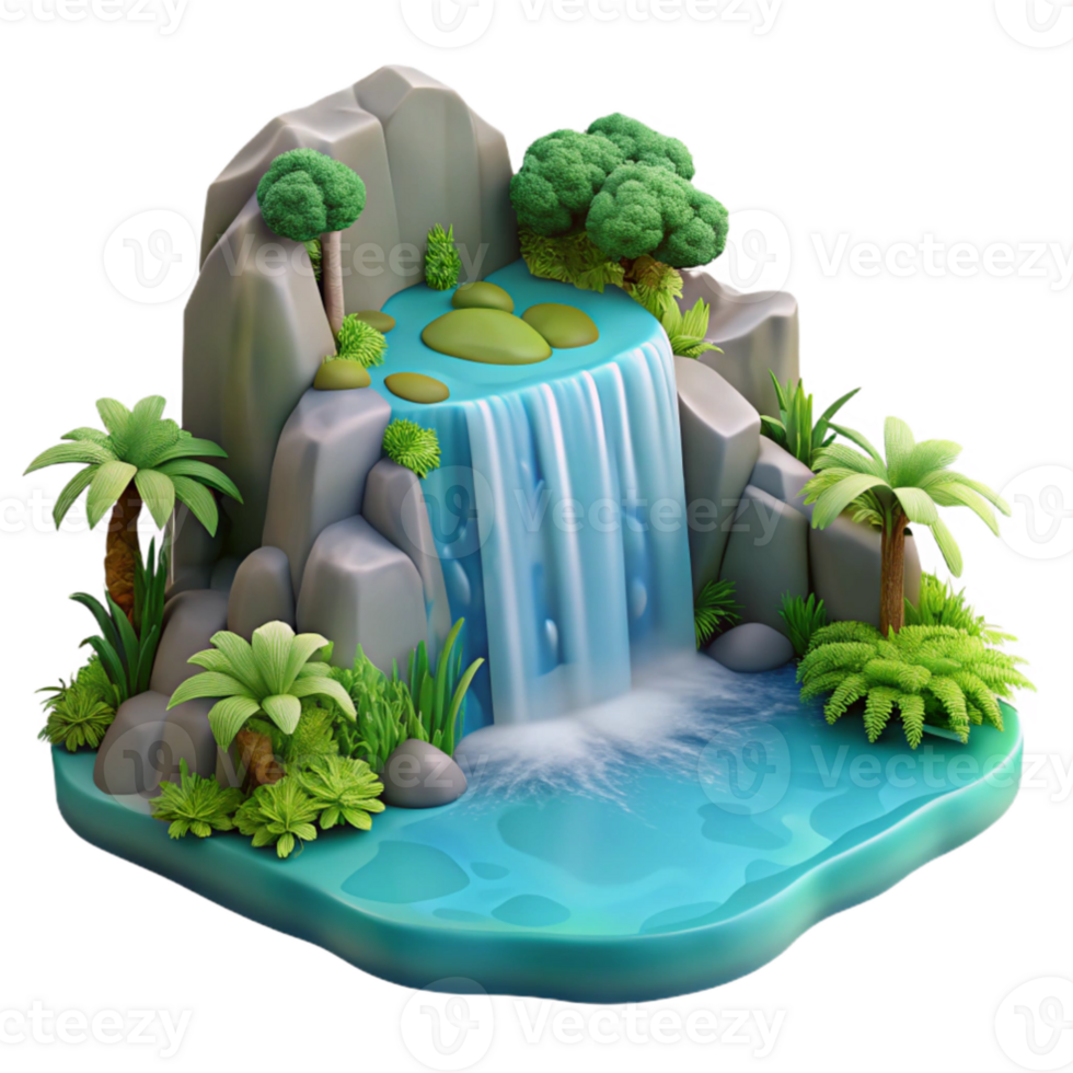 dramatic contemporary 3D Cartoon Waterfall Illustration high resolution png