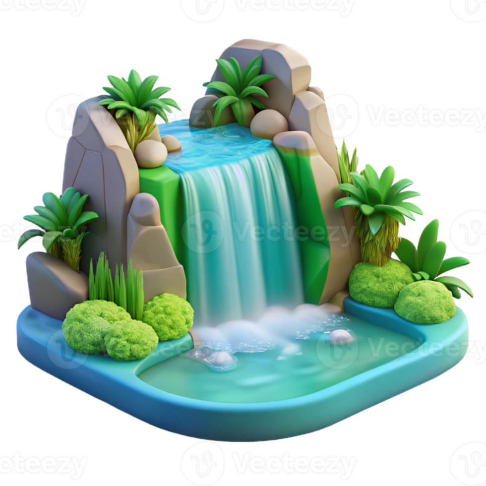 vibrant minimalist 3D Cartoon Waterfall Illustration high quality png