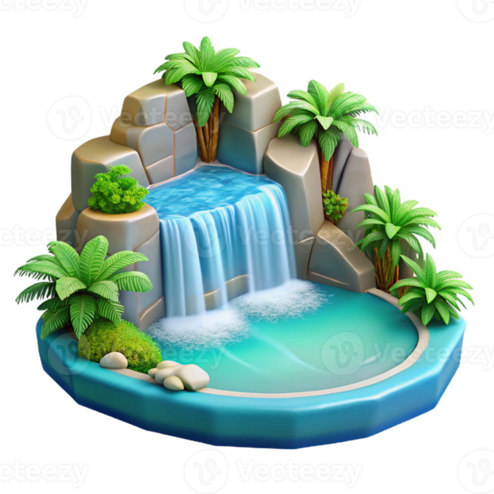 beautiful abstract Tranquil Waterfall 3D Illustration authentic png