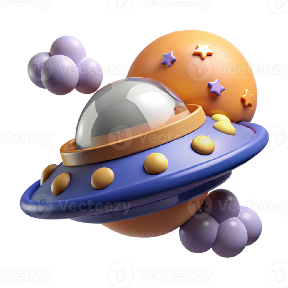stunning contemporary Cartoon UFO 3D Render high resolution png
