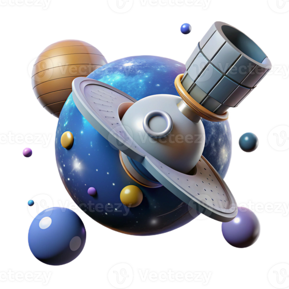extraordinary classic 3D Spacecraft orbiting Colorful Planets original png