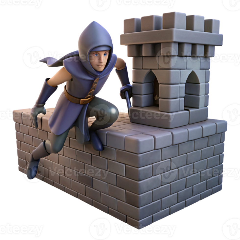 serene vintage 3D Render Cartoon Knight on Wall authentic png