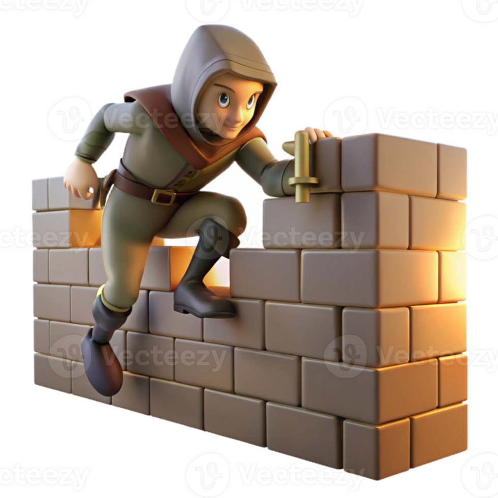 stunning classic 3D Render Cartoon Character Climbing Wall detailed png