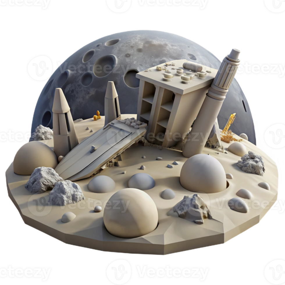 elegant rustic Lunar Crash Site 3D Render exclusive png