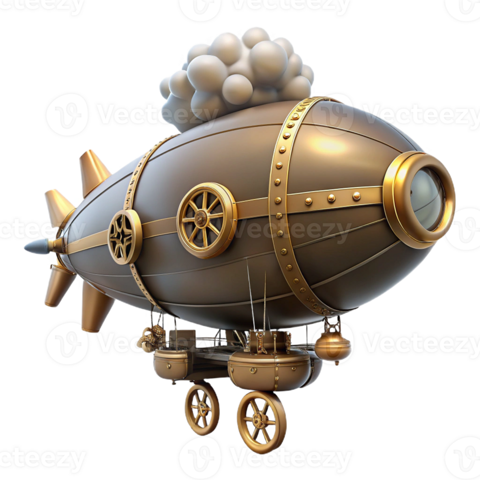 serene rustic Steampunk Airship 3D Render original png