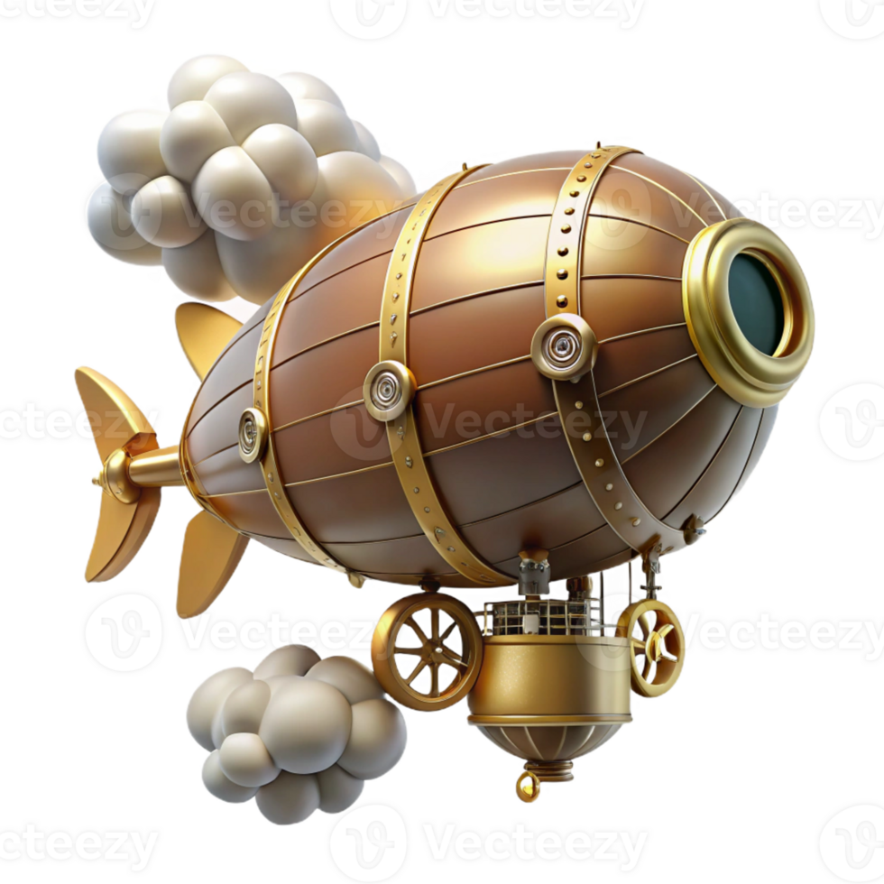 wonderful rustic Steampunk Airship 3D Render 4K png