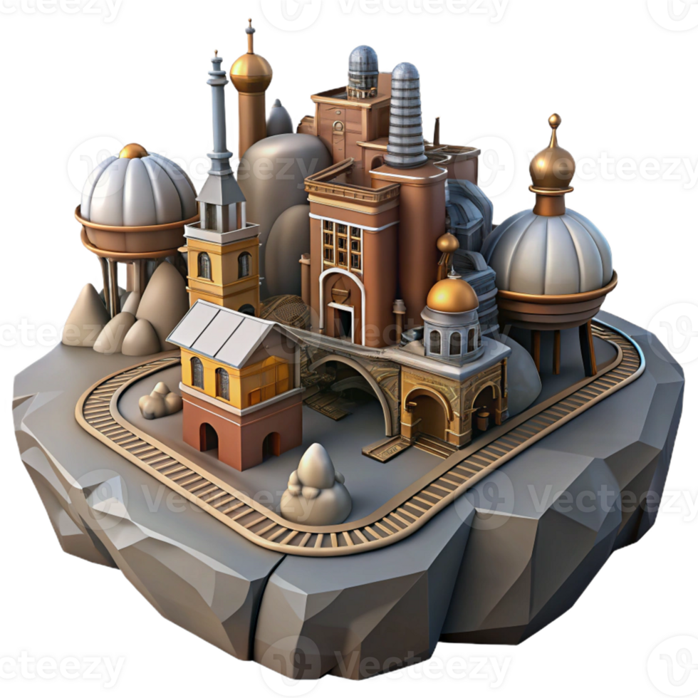 serene creative 3D Render of Whimsical Island Cityscape high quality png