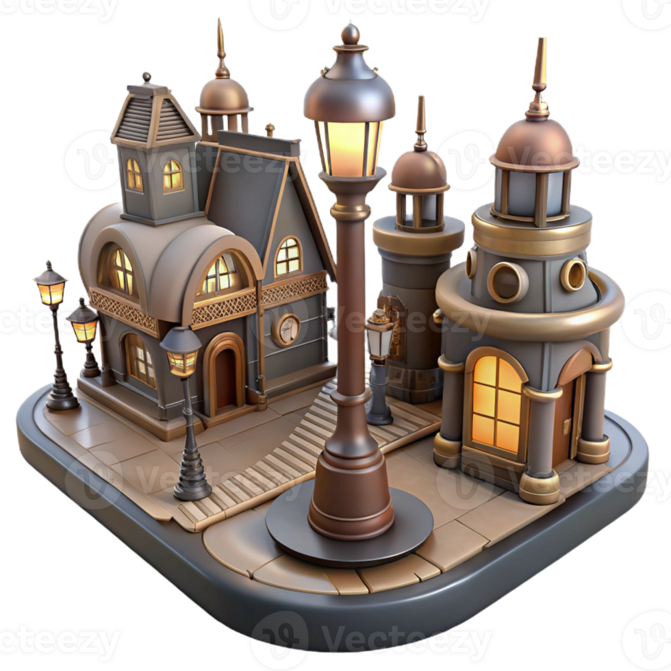 magnificent abstract 3D Render Charming Town Square Illustration professional png