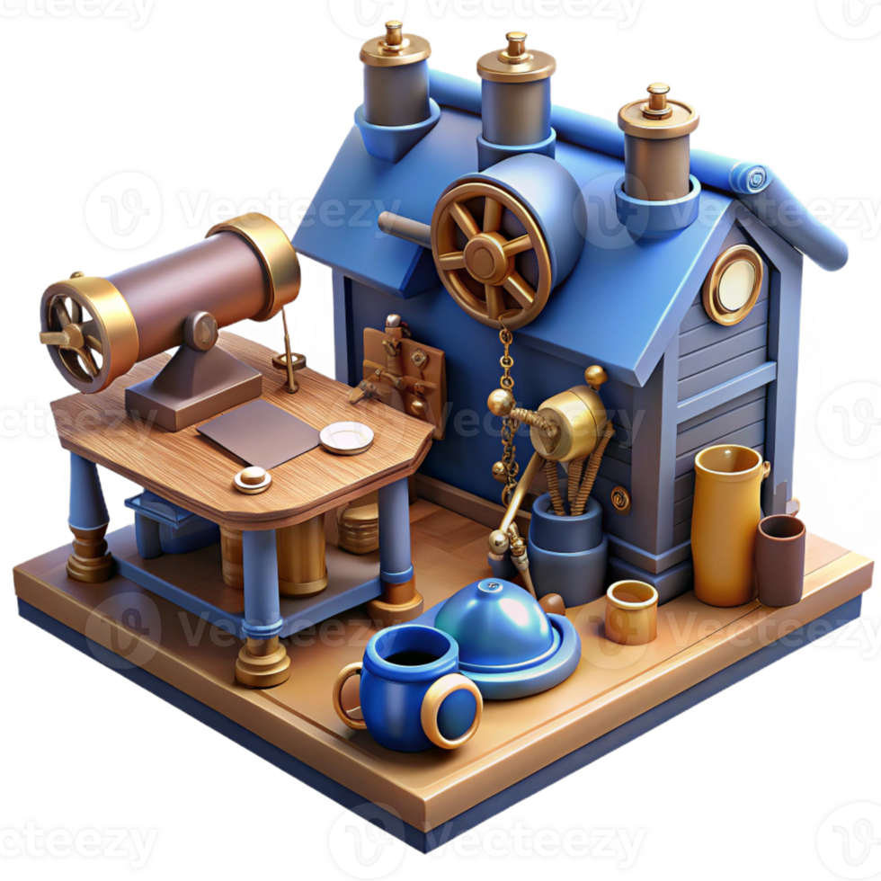 serene minimalist 3D Render of a Whimsical Workshop authentic png