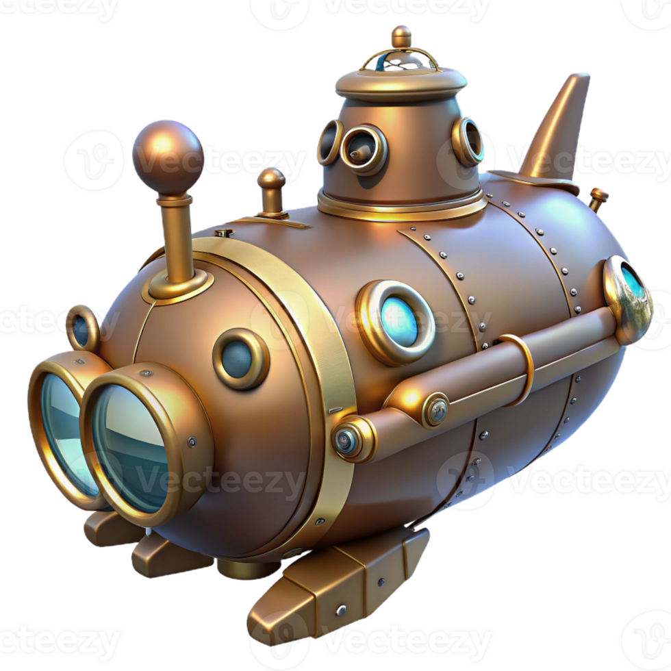 impressive traditional Steampunk Submarine 3D Render detailed png