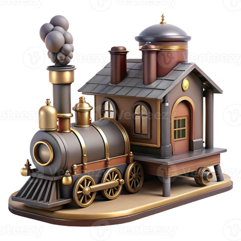 extraordinary artistic Charming 3D Render of Vintage Train and Station high quality png
