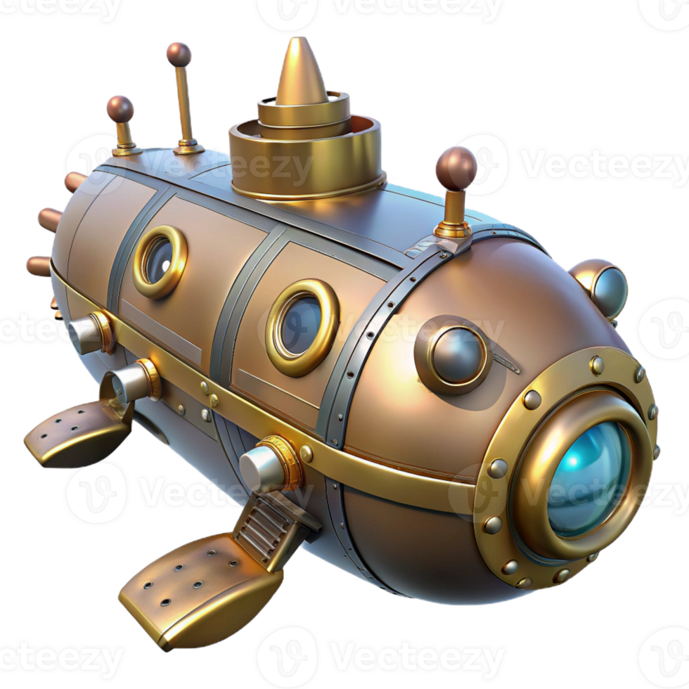 wonderful creative Steampunk Submarine 3D Render professional png