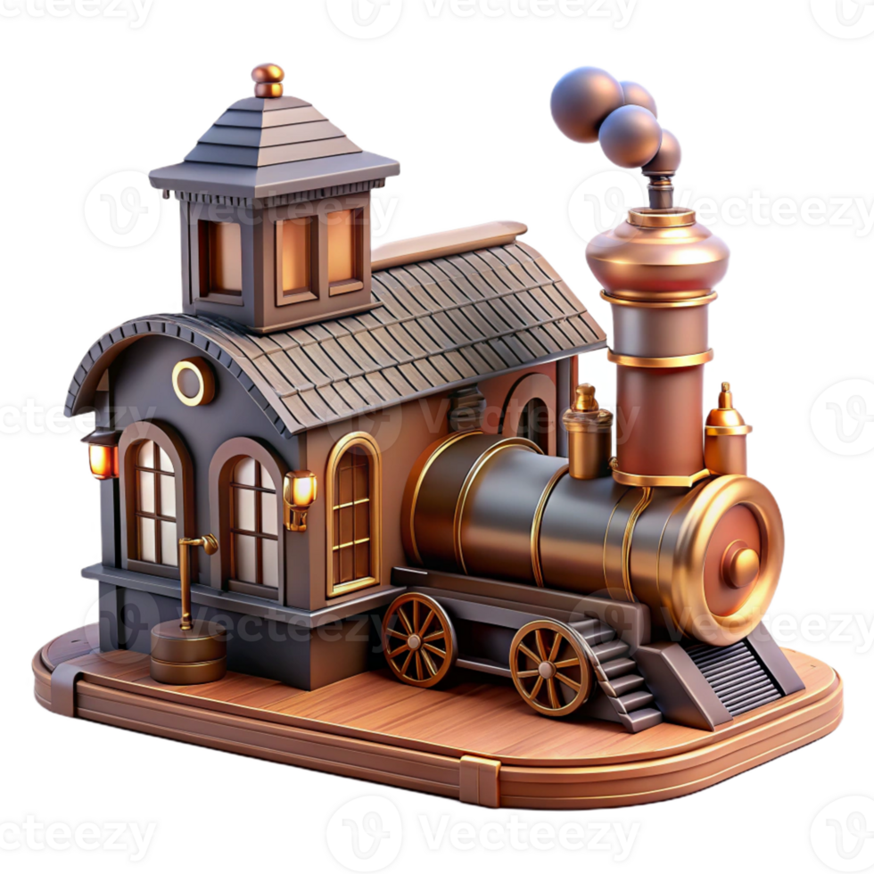 serene minimalist 3D Render Steam Train Station Illustration high quality png