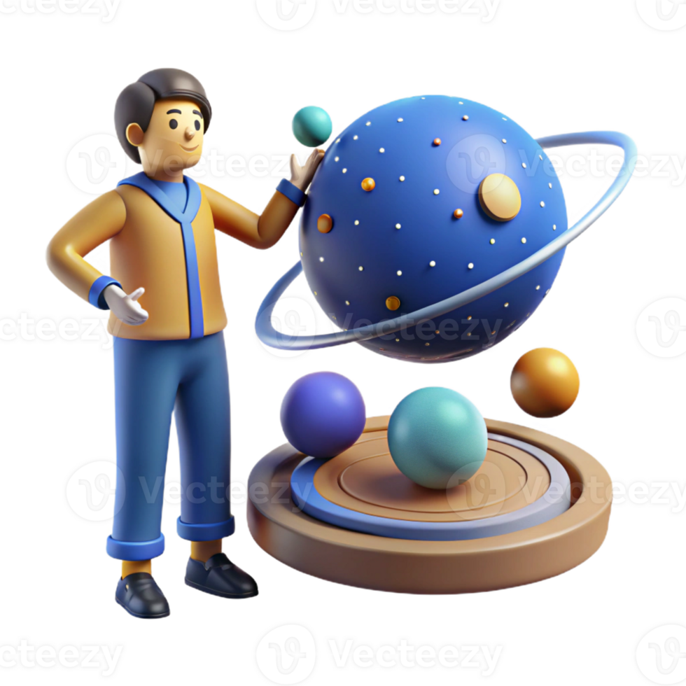 serene classic 3D Render of Cartoon Character Exploring Planet 4K png