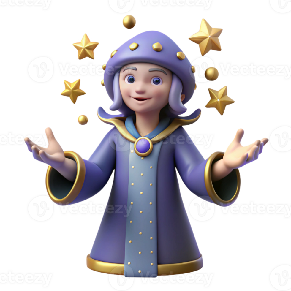 dramatic classic 3D Cartoon Wizard Illustration 4K png