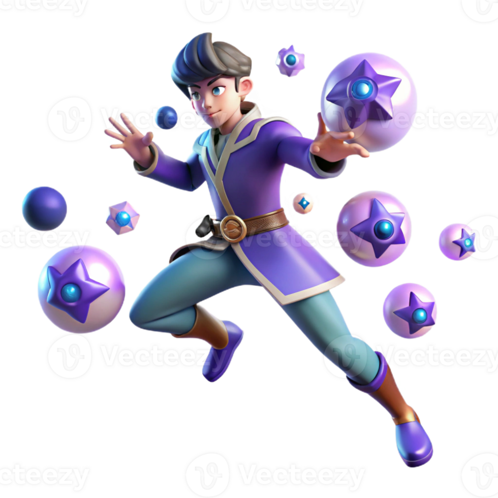 extraordinary rustic 3D Render Young Mage with Magic Spheres high resolution png