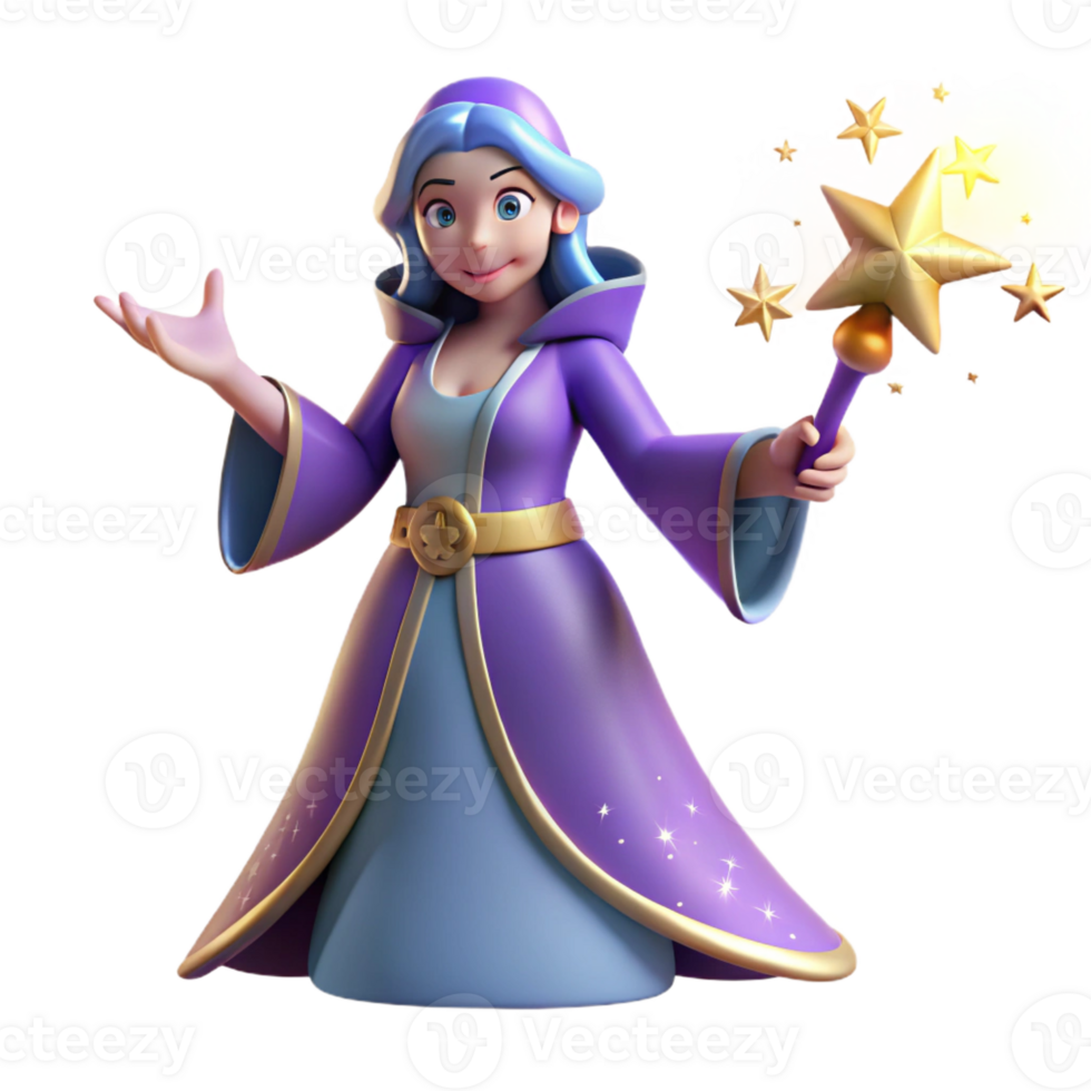 elegant abstract 3D Render Cute Purple Fairy Wizard 4K png