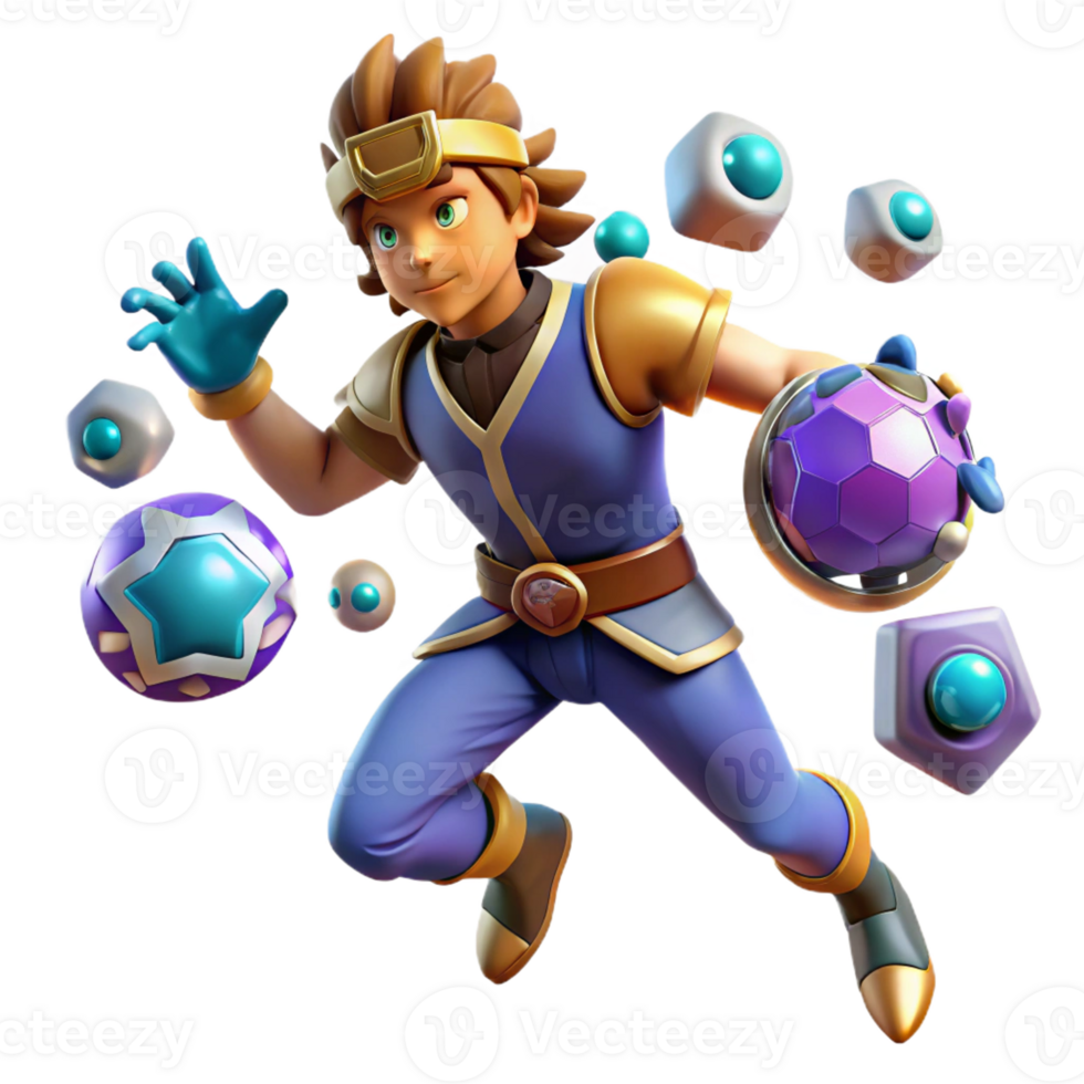 magnificent rustic 3D Render Boy with Magical Spheres premium png