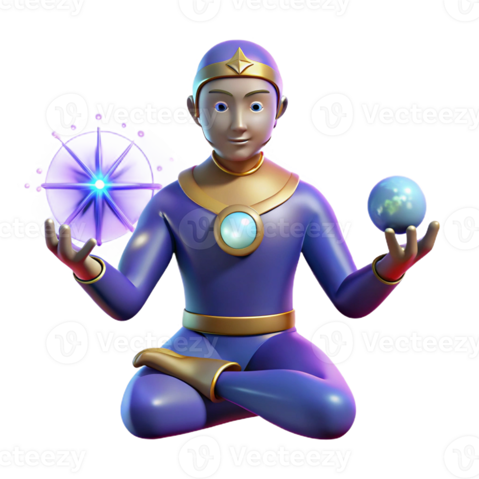 beautiful vintage 3D Render Mystic Character Meditating original png