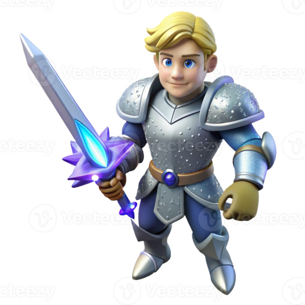 beautiful traditional 3D Render Young Knight with Glowing Sword genuine png