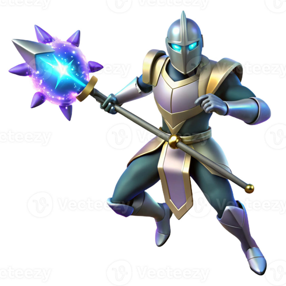 serene vintage 3D Knight Render Fantasy Warrior with Magical Staff exclusive png