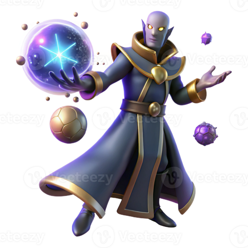 stunning modern 3D Render Wizard Game Character exclusive png