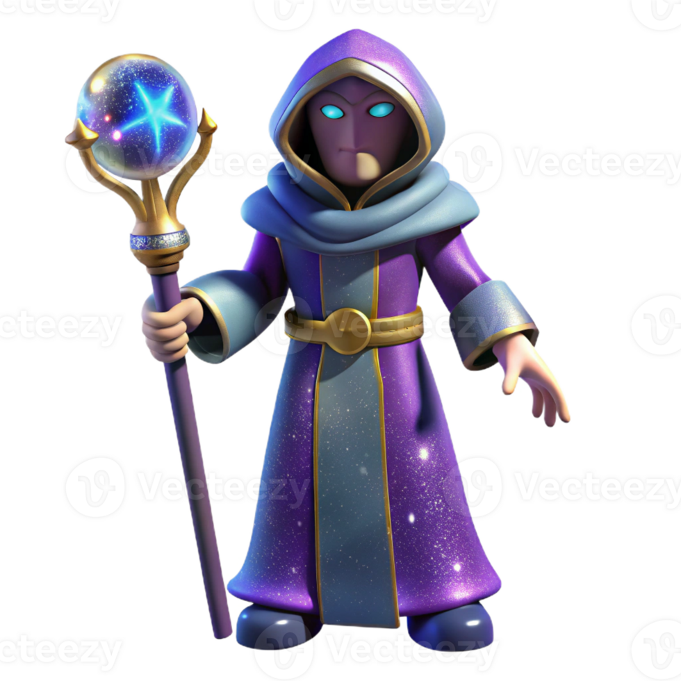 elegant artistic 3D Render Wizard with Staff high quality png
