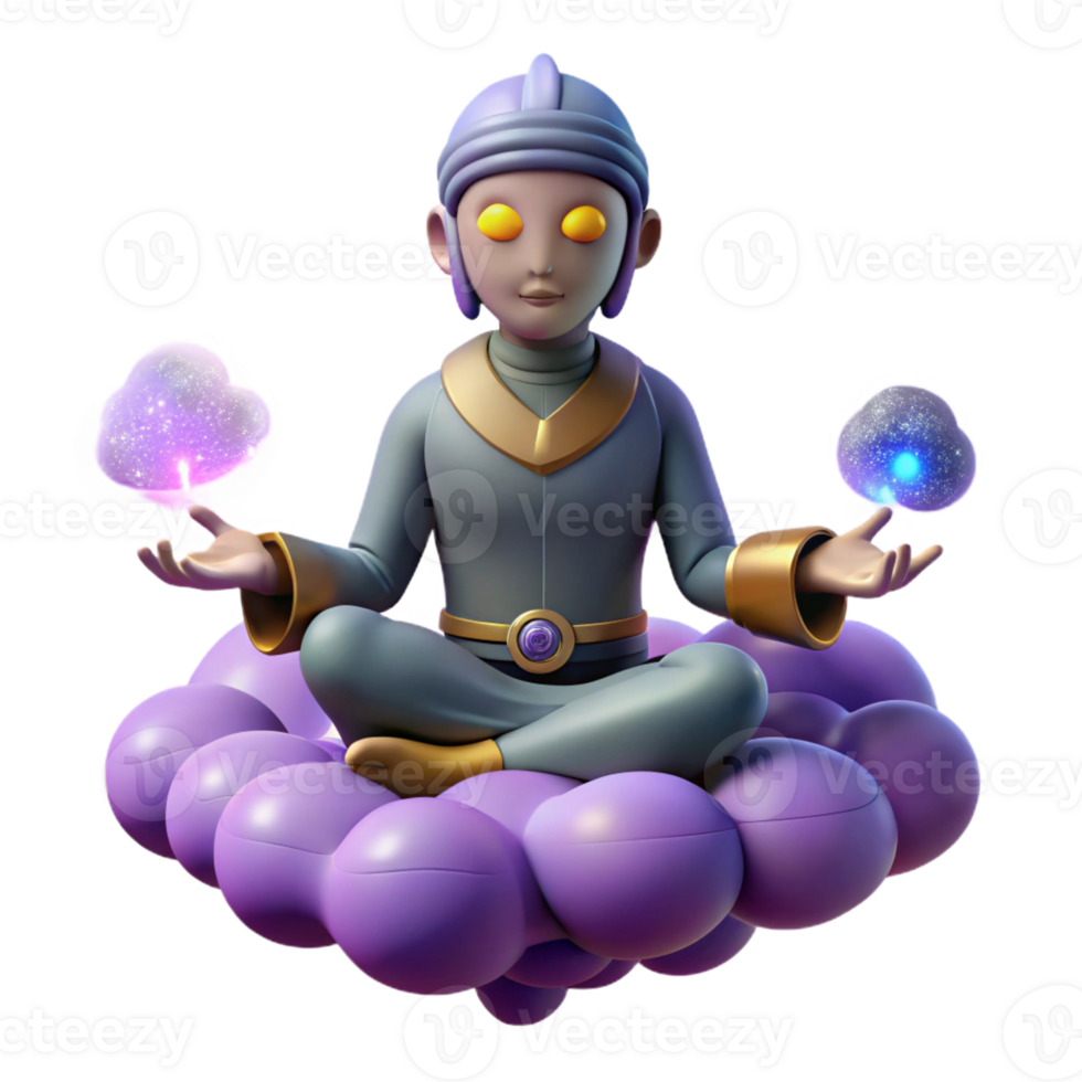 beautiful classic 3D Render of a Meditating Figure on a Cloud original png